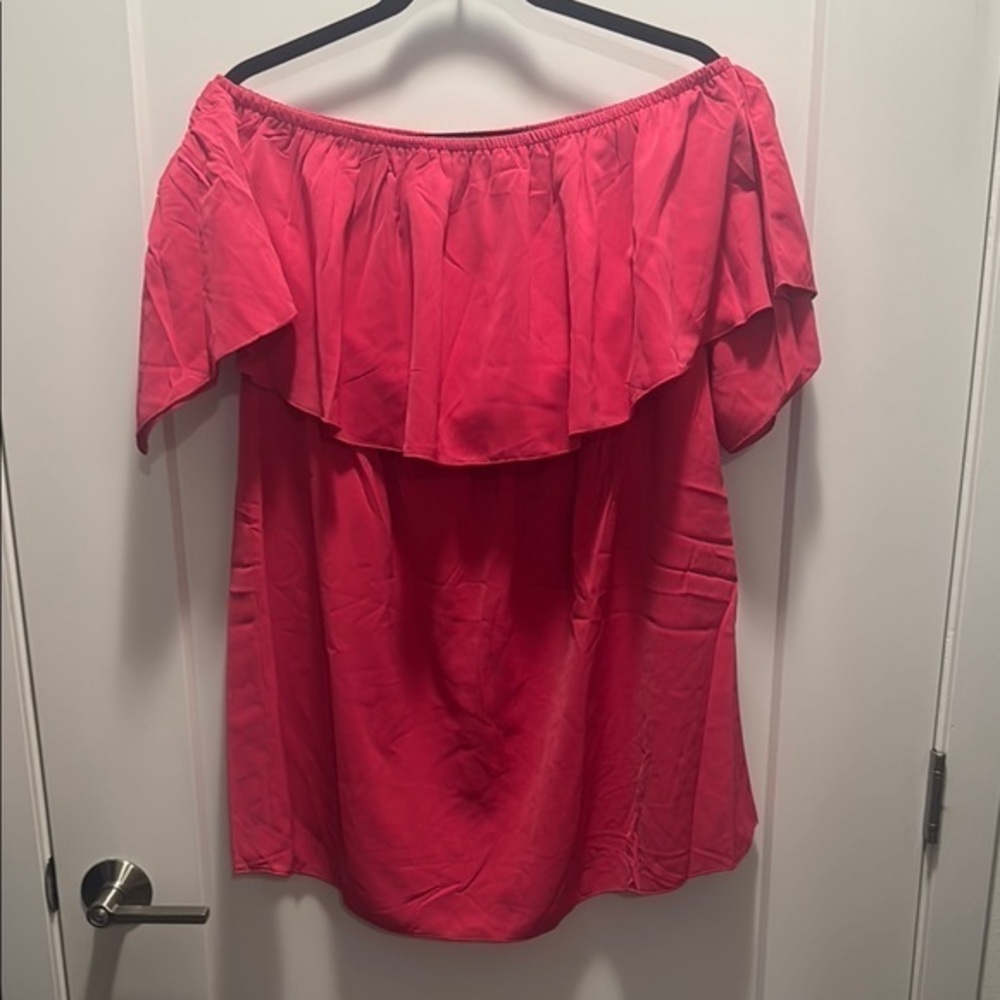 🆕 Beautiful Ruffled Pink Lightweight Strapless Dress w Cap Sleeves. XL. NWT!💥💥